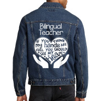 Bilingual Teacher T Shirt Heart Hands School Team Group Gift Men Denim Jacket | Artistshot