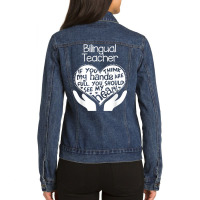 Bilingual Teacher T Shirt Heart Hands School Team Group Gift Ladies Denim Jacket | Artistshot