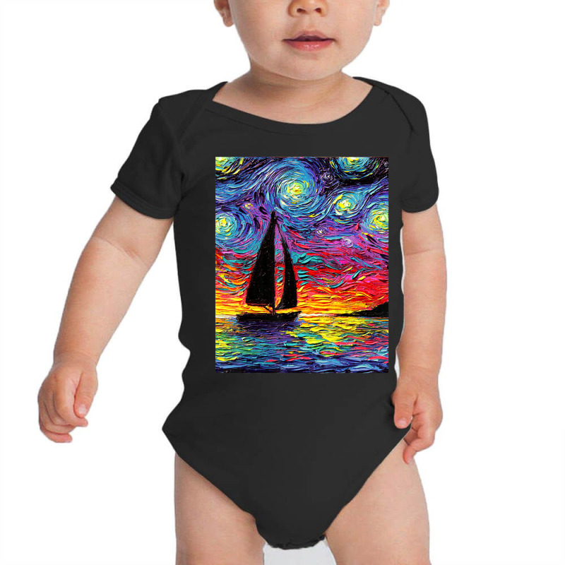 Sailboat Silhouette Starry Night Ocean Sunset Art By Aja Baby Bodysuit by vucongha | Artistshot