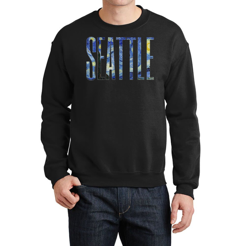 Seattle Van Gogh Starry Night Art Vincent Van Gogh Painting Crewneck Sweatshirt | Artistshot