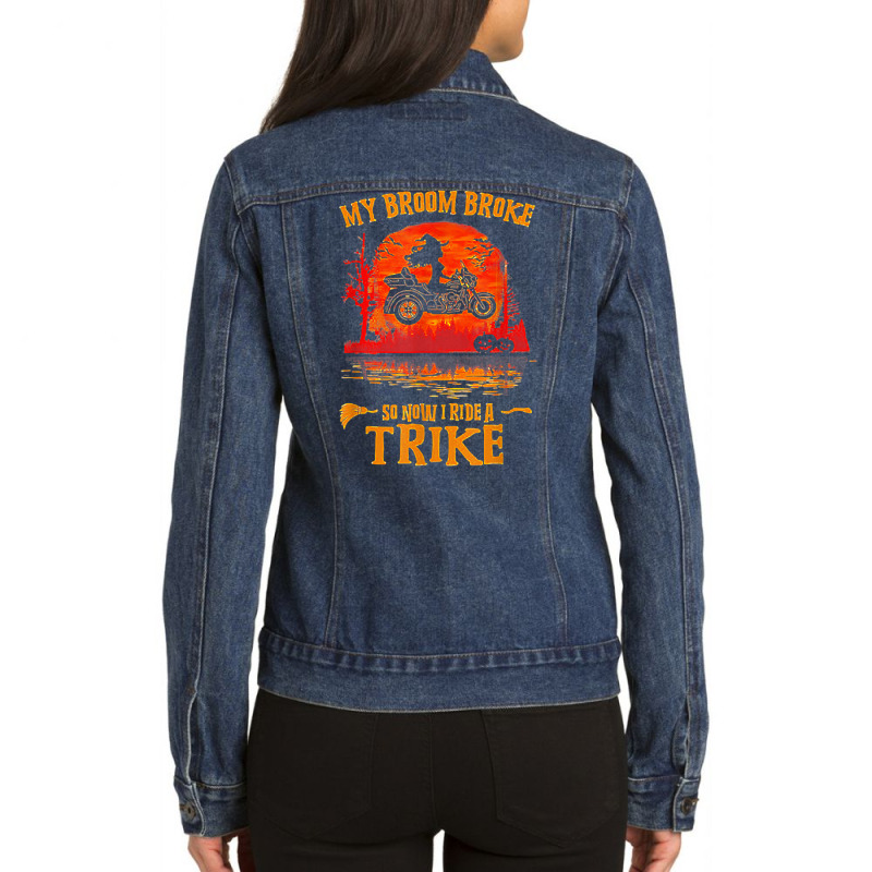 Witch My Broom Broke So Now I Ride A Trike Halloween Costume T Shirt Ladies Denim Jacket by cm-arts | Artistshot