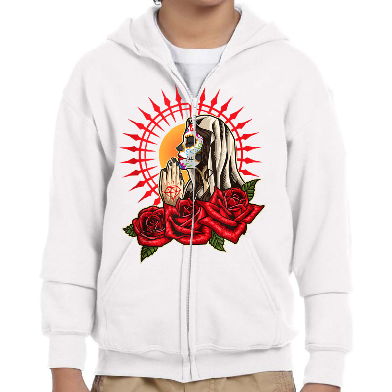 Praying La Calavera Catrina   Sugar Skull   Santa Muerte Tank Top Youth Zipper Hoodie by cm-arts | Artistshot