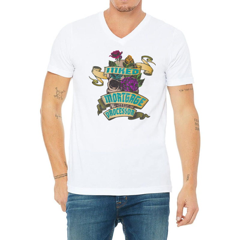 Mortgage Processor Inked Skull Tattoo Backside Design T Shirt V-neck Tee | Artistshot