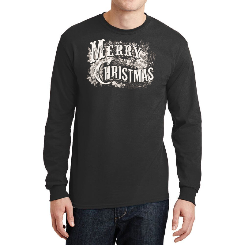 Merry Christmas   Currier & Ives Engraving Long Sleeve T Shirt Long Sleeve Shirts by geculaexok | Artistshot