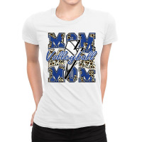 Volleyball Mom Volleyball Lightning Bolt Leopard Blue T Shirt Ladies Fitted T-shirt | Artistshot