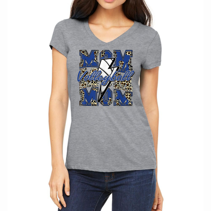 Volleyball Mom Volleyball Lightning Bolt Leopard Blue T Shirt Women's V-Neck T-Shirt by cm-arts | Artistshot