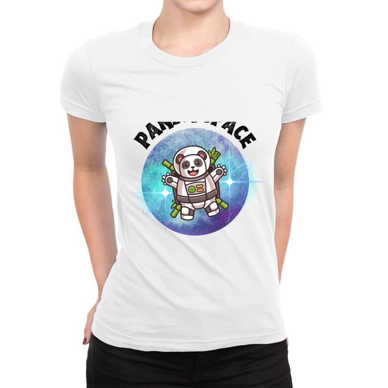 Blue Futuristic Astronaut Panda Space Planet With Panda Wings Ladies Fitted T-Shirt by cm-arts | Artistshot