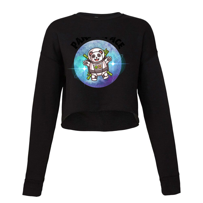 Blue Futuristic Astronaut Panda Space Planet With Panda Wings Cropped Sweater by cm-arts | Artistshot