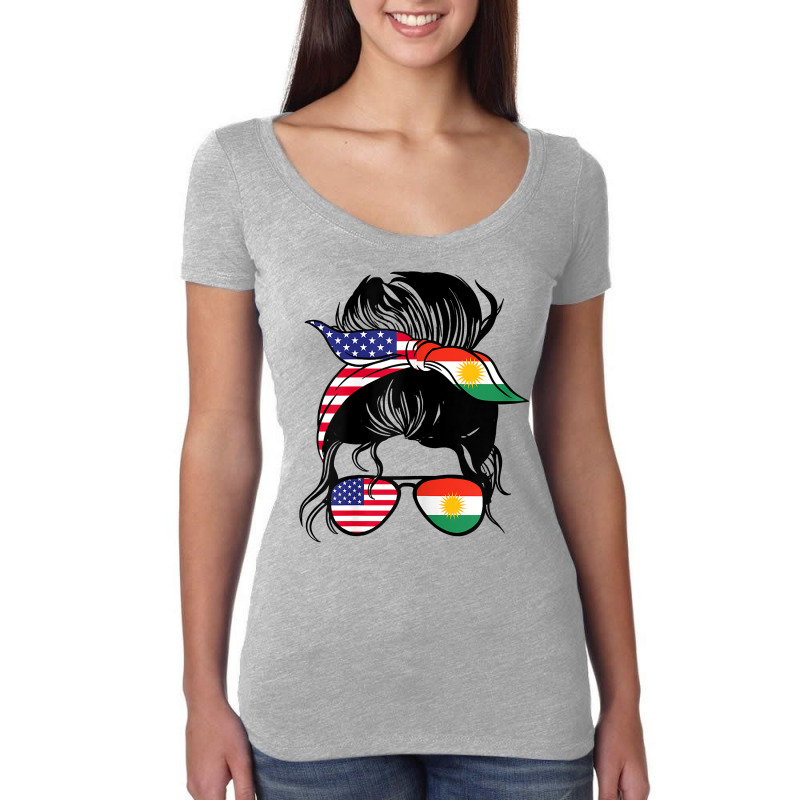 Womens Half American Half Kurdish Messy Bun Pride Kurdistan T Shirt Women's Triblend Scoop T-shirt by cm-arts | Artistshot