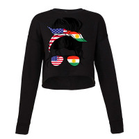 Womens Half American Half Kurdish Messy Bun Pride Kurdistan T Shirt Cropped Sweater | Artistshot