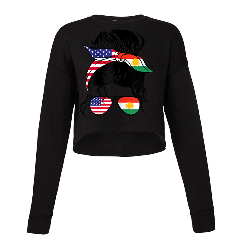 Womens Half American Half Kurdish Messy Bun Pride Kurdistan T Shirt Cropped Sweater by cm-arts | Artistshot