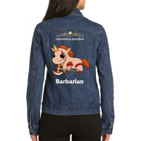 Unicorn Barbarian Fantasy D20 Tabletop Rpg Roleplaying Gamer Ladies Denim Jacket | Artistshot