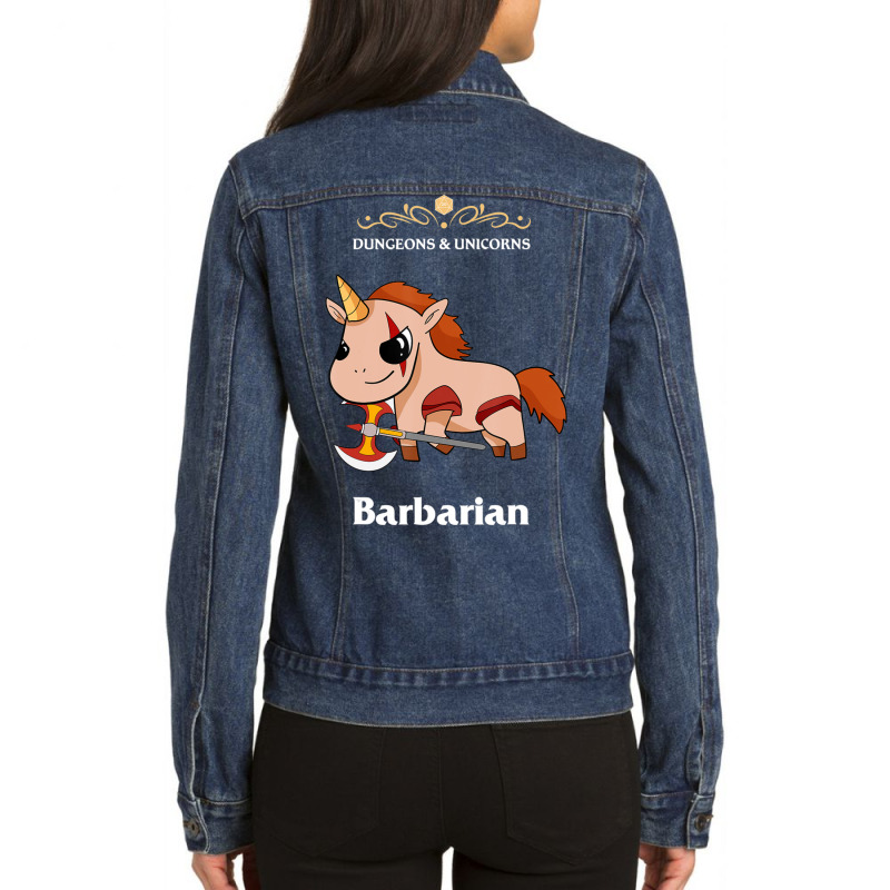 Unicorn Barbarian Fantasy D20 Tabletop Rpg Roleplaying Gamer Ladies Denim Jacket by hotoancuong | Artistshot