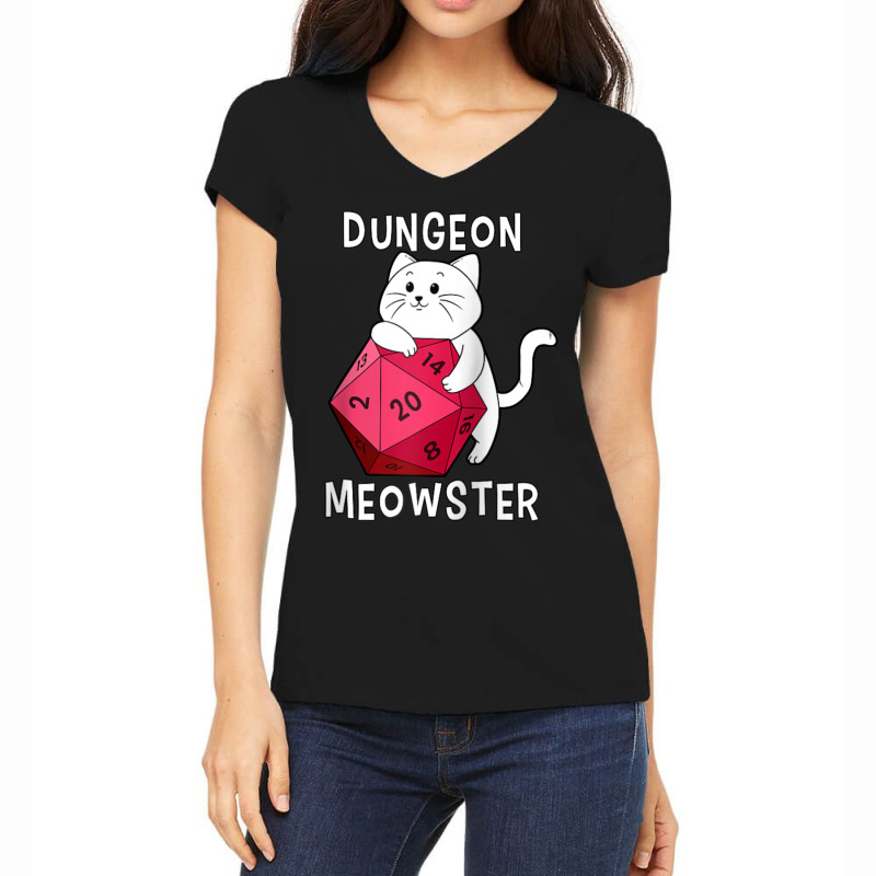 W20 Roll Dungeon Cat 20-sided Dice Kitten Role Play Game Women's V-neck T-shirt | Artistshot