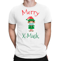 Merry X Mask Funny Christmas Social Distancing Elf Face Mask T Shirt T-shirt | Artistshot