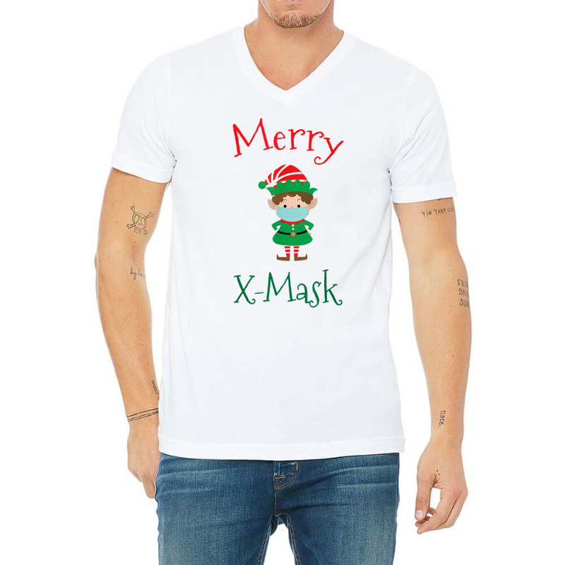 Merry X Mask Funny Christmas Social Distancing Elf Face Mask T Shirt V-neck Tee | Artistshot