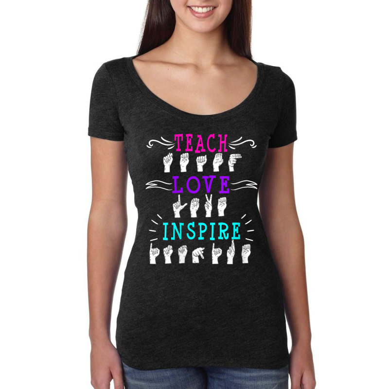 Womens American Sign Language Asl Teacher Hearing Impaired V Neck T Sh Women's Triblend Scoop T-shirt by cm-arts | Artistshot