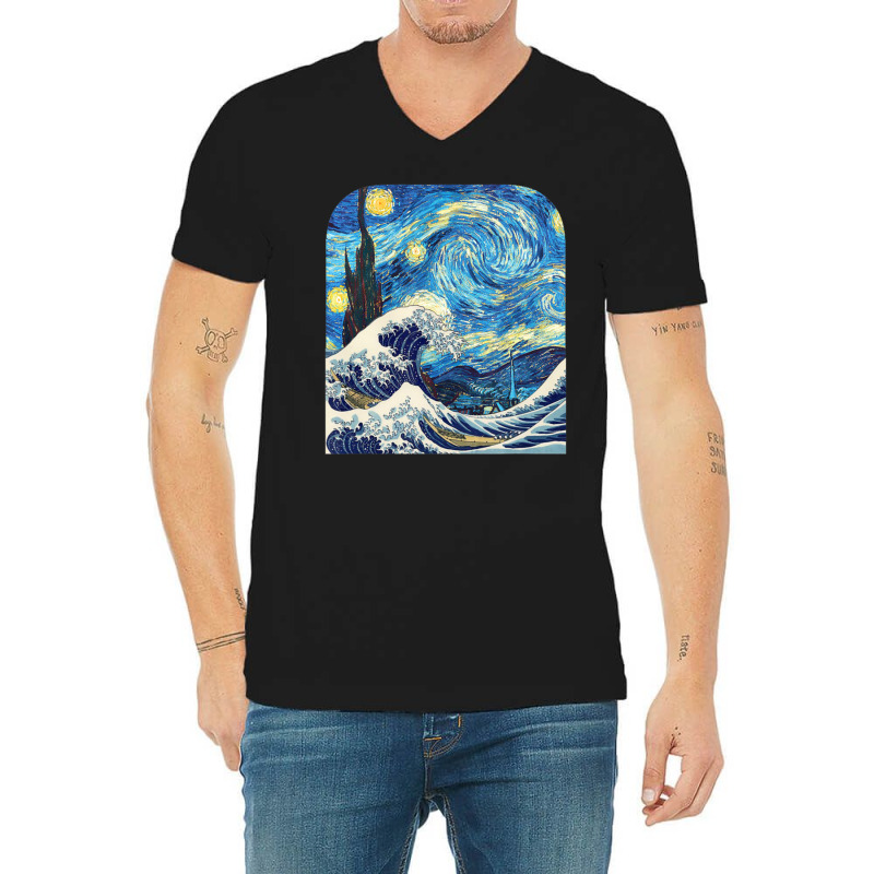 The Starry Night And The Great Wave Off Kanagawa Combined V-Neck Tee by vucongha | Artistshot