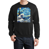 The Starry Night And The Great Wave Off Kanagawa Combined Crewneck Sweatshirt | Artistshot