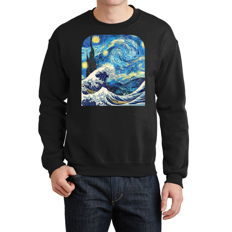 The Starry Night And The Great Wave Off Kanagawa Combined Crewneck Sweatshirt by vucongha | Artistshot