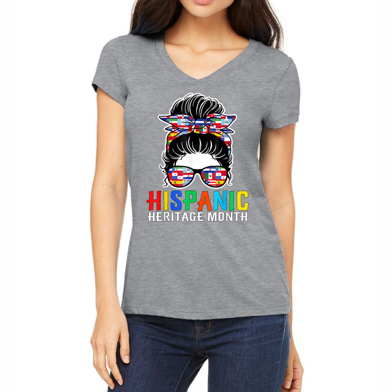 National Hispanic Heritage Month Latin Flags Messy Bun T Shirt Women's V-Neck T-Shirt by cm-arts | Artistshot