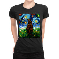 Tortoiseshell Tortie Starry Night Kitty Cat Art By Aja Ladies Fitted T-shirt | Artistshot