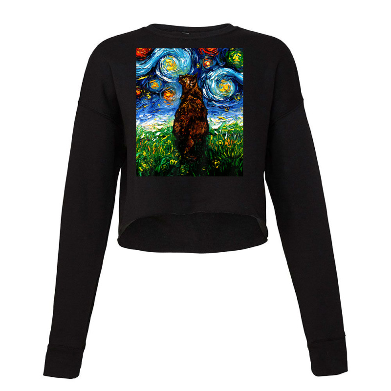 Tortoiseshell Tortie Starry Night Kitty Cat Art By Aja Cropped Sweater by vucongha | Artistshot