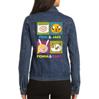 Womens Cn Adventure Time Finn & Jake Fionna & Cake Box Up Ladies Denim Jacket | Artistshot