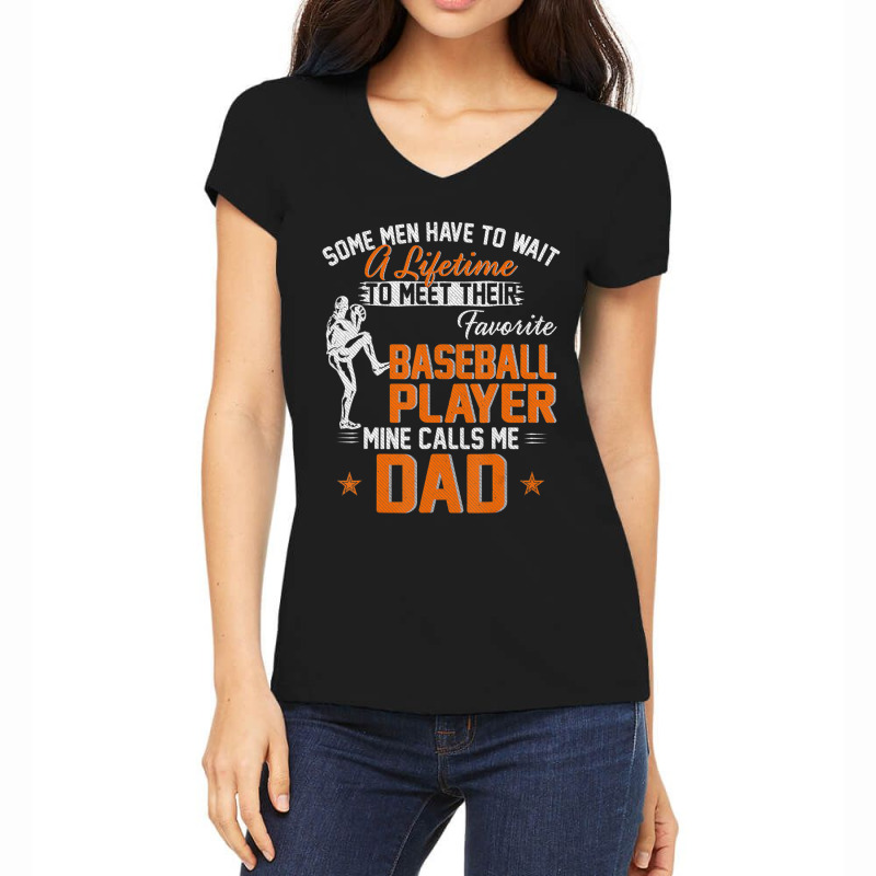 My Favorite Baseball Player Calls Me Dad Father's Day Women's V-Neck T-Shirt by Kemriban527 | Artistshot