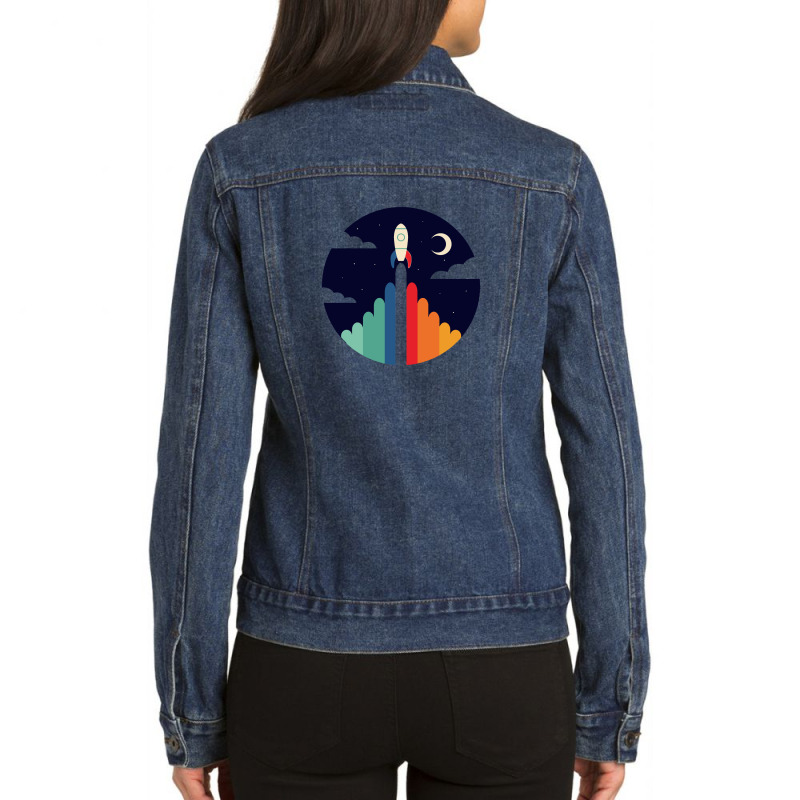 Space Travel Ladies Denim Jacket by marceliana | Artistshot