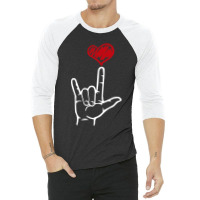 Asl I Love You Hand Heart American Sign Language 3/4 Sleeve Shirt | Artistshot