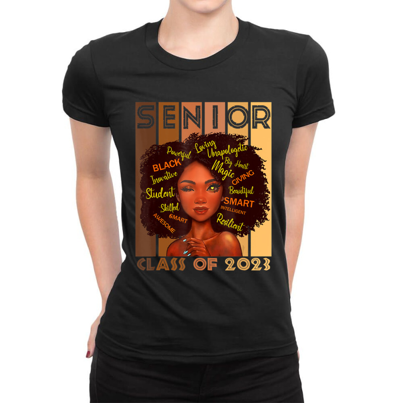 Senior 2023 Class Black Smart Afro Melanin African American Ladies Fitted T-Shirt by kentuckykonpha9 | Artistshot