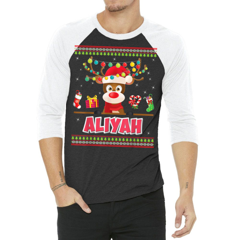 Reindeer Aliyah Merry Christmas Girl Santa Sweater Ugly Xmas T Shirt 3/4 Sleeve Shirt by cm-arts | Artistshot