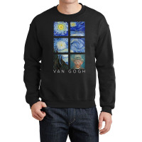 Van Gogh Starry Night Painting Collage With Self-portrait Crewneck Sweatshirt | Artistshot