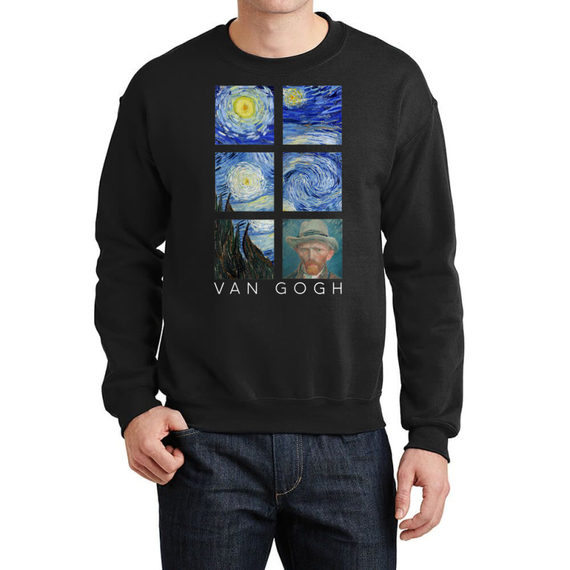 Van Gogh Starry Night Painting Collage With Self-portrait Crewneck Sweatshirt by vucongha | Artistshot