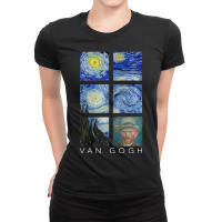 Van Gogh Starry Night Painting Collage With Self-portrait Ladies Fitted T-shirt | Artistshot