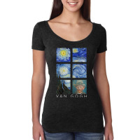 Van Gogh Starry Night Painting Collage With Self-portrait Women's Triblend Scoop T-shirt | Artistshot