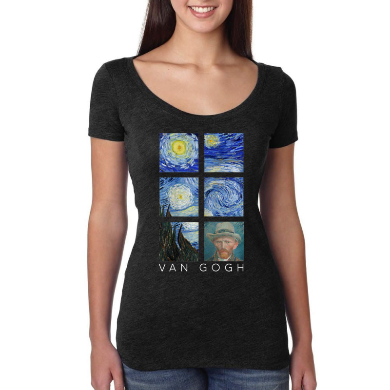 Van Gogh Starry Night Painting Collage With Self-portrait Women's Triblend Scoop T-shirt by vucongha | Artistshot