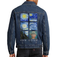 Van Gogh Starry Night Painting Collage With Self-portrait Men Denim Jacket | Artistshot