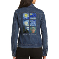 Van Gogh Starry Night Painting Collage With Self-portrait Ladies Denim Jacket | Artistshot