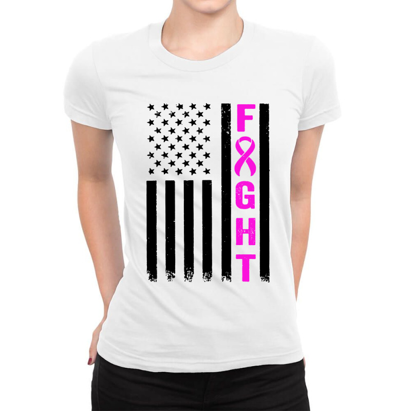 Fight Breast Survivor American Flag Ladies Fitted T-Shirt by Saprol Tees | Artistshot