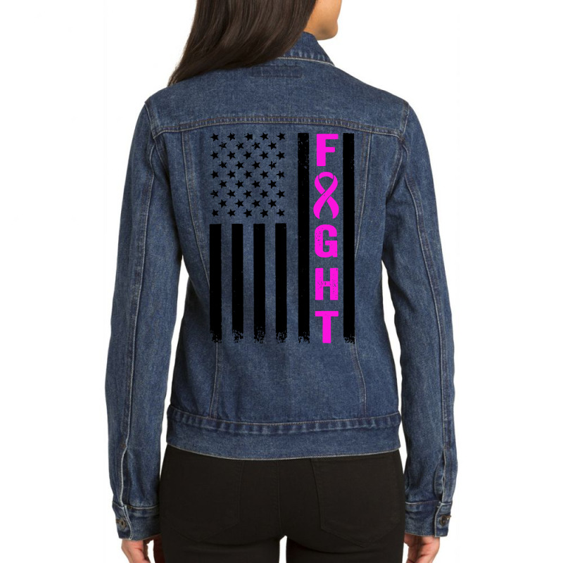 Fight Breast Survivor American Flag Ladies Denim Jacket by Saprol Tees | Artistshot