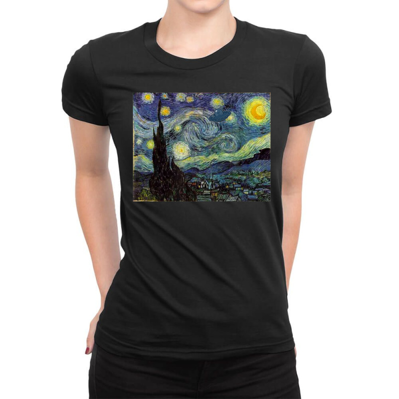 Van Gogh Starry Night Ufo Invasion Artistic Ladies Fitted T-Shirt by vucongha | Artistshot