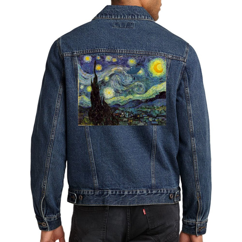 Van Gogh Starry Night Ufo Invasion Artistic Men Denim Jacket by vucongha | Artistshot