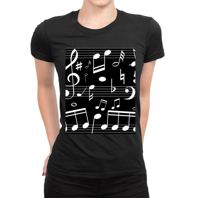 Dancing Music Notes Black And White Ladies Fitted T-Shirt by cm-arts | Artistshot