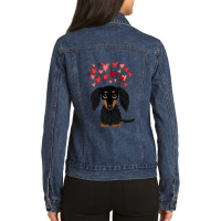 Black And Tan Longhaired Dachshund With Hearts For Boyfriend Ladies Denim Jacket | Artistshot