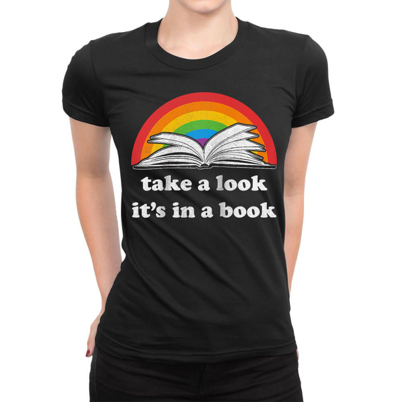 Take A Look It's In A Book Reading Vintage Retro Rainbow Raglan Baseba Ladies Fitted T-Shirt by cm-arts | Artistshot