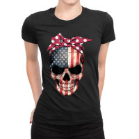 American Flag Skull Headband Patriotic 4th Of July Ladies Fitted T-shirt | Artistshot