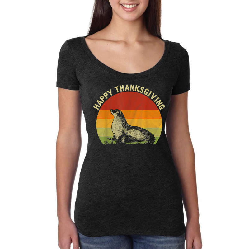 Happy Thanksgiving Sea Lion Lover Cute Thanksgiving Costume Women's Triblend Scoop T-shirt by Outpost | Artistshot