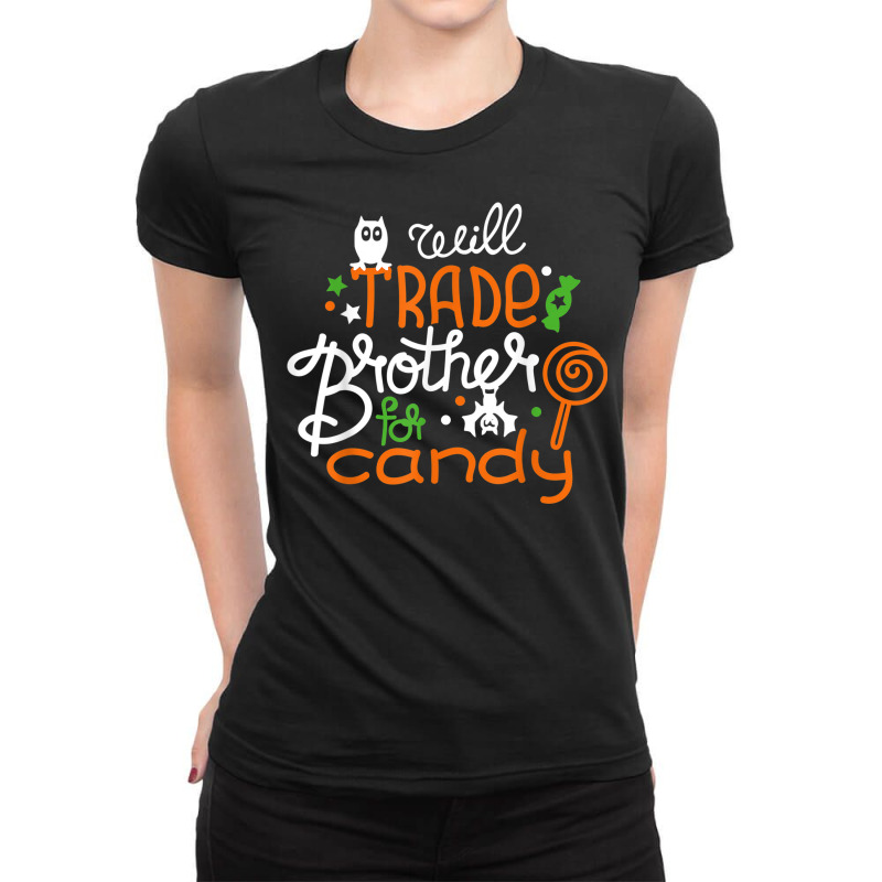 Will Trade Brother For Candy Matching Halloween Girls Sister Ladies Fitted T-Shirt by Posh | Artistshot